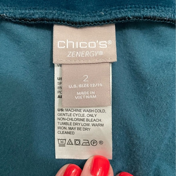 Chico's Zenergy Velour Pants Aqua Green Size 2 or 12/14 - Picture 4 of 8